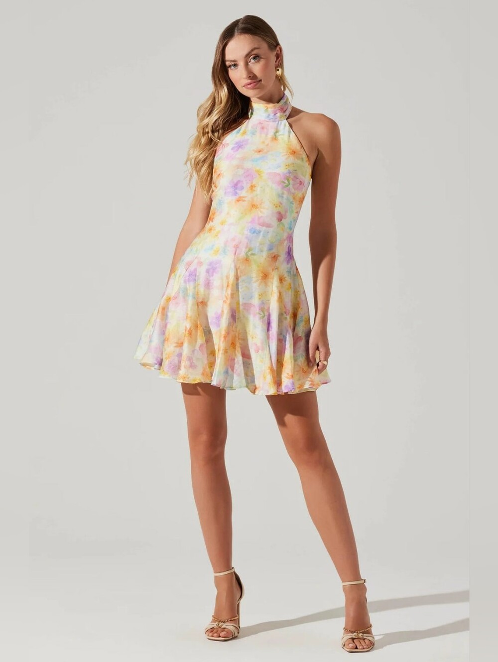 Astr Pastel Watercolor Halter Mini Dress